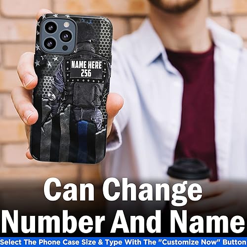 Miniatura 9 de Funda de metal personalizada con bandera estadounidense para teléfono 1 oficial de policía, línea azul fina, regalos con nombre personalizado, para