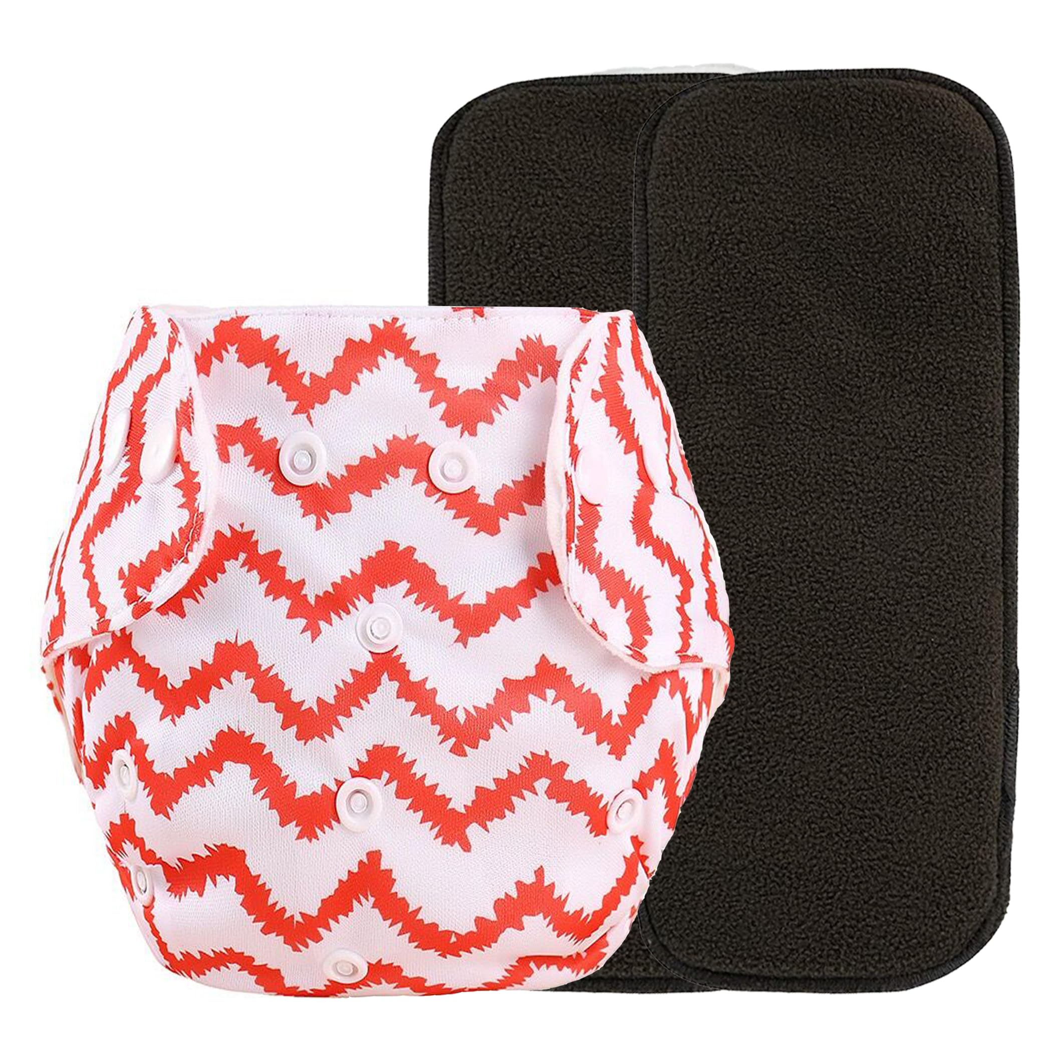 Alya Baby Printed Pocket Button Style Cloth Diaper All in One Adjustable With 2 Bamboo Charcoal Insert Pads for Toddlers/New Born (0-24 Months)-image-3