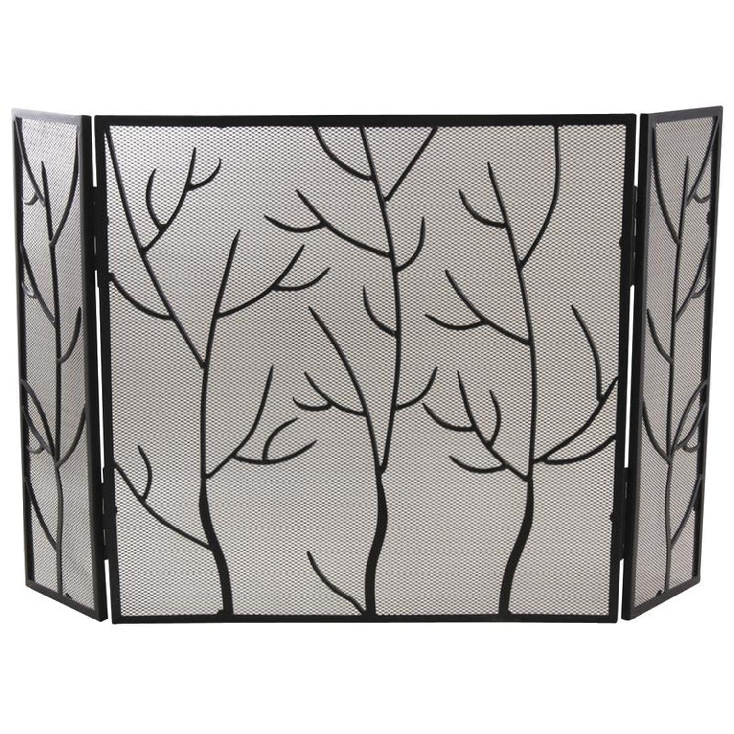 AUBRY GASPARD - Pare-feu de Cheminée en Fer Forgé Branchages - Finition Noire Mate - 3 Panneaux Ajustables - Dimensions 104 x H 60 cm - Protection Élégante et Sécurisée pour Foyer - Livré Monté
