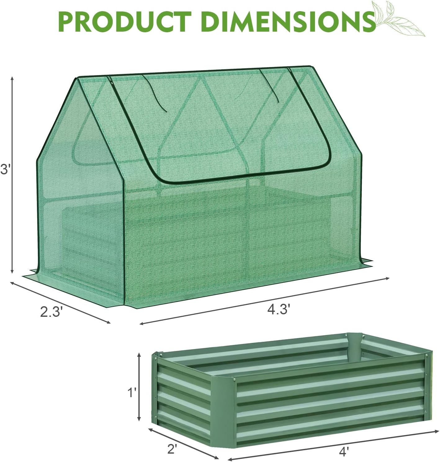 BPS Raised Garden Bed Set, 4x2x1 FT Metal Bottomless Flower Bed with PE Cover for Outdoor Planting, Green