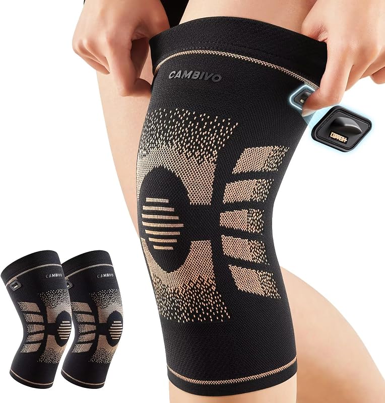 CAMBIVO 2 Pack Copper Knee Brace for Women Men, Pain Relief Knee Support, L | Copper infused for pain relief & circulation | Pull tabs easy on/off | Non-slip compression for arthritis, running, gym