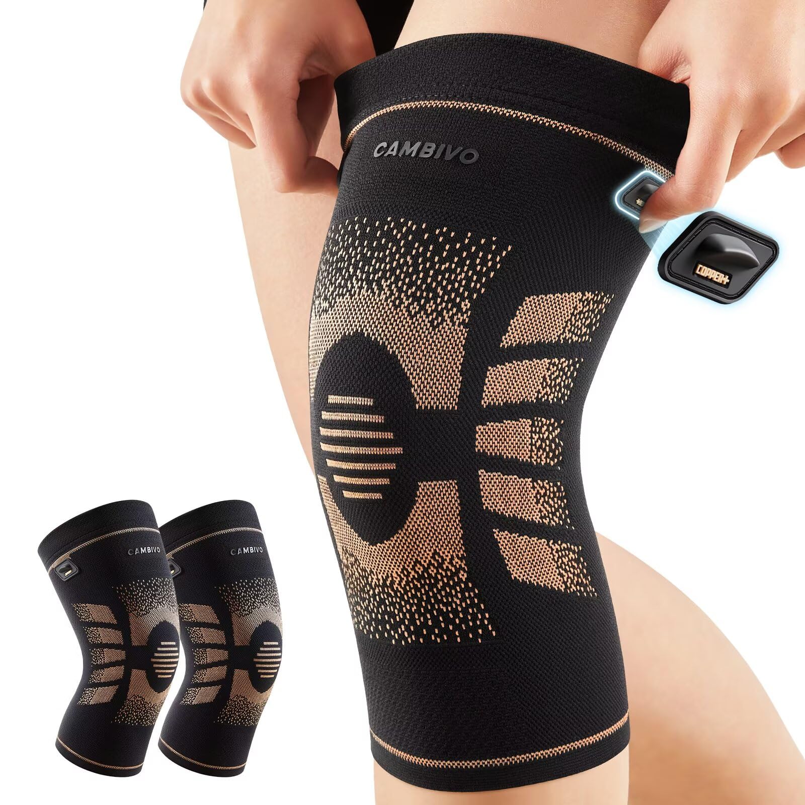 CAMBIVO Copper Knee Brace for Women and Men with Pull-Up Tabs Knee Compression Sleeve for Knee Pain Relief