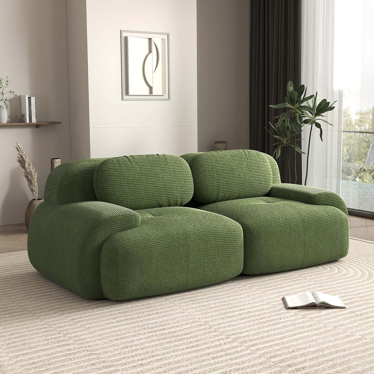 81.8 Inch Modular Sectional Sofa, Loveseat Cloud Couch with Deep Seat, Boneless Couch with Pillows for Living Room Apartment, Green
