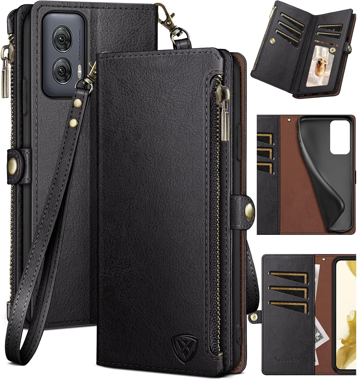 XcaseBar for Motorola Moto G Power 5G 2024 Wallet case with Zipper Credit Card Holder?RFID Blocking?,Flip Folio Book PU Leather Phone case Shockproof Cover Women Men for Power 5G 2024 case Black
