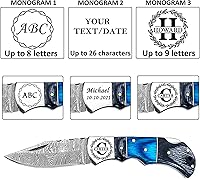 Vista 48 de WINTERFELL Damascus Steel Pocket Folding Knife Handmade Premium Quality Knives 6.5'' Small Pocket Knife for Outdoor, Camping, Hiking Back Lock Blade