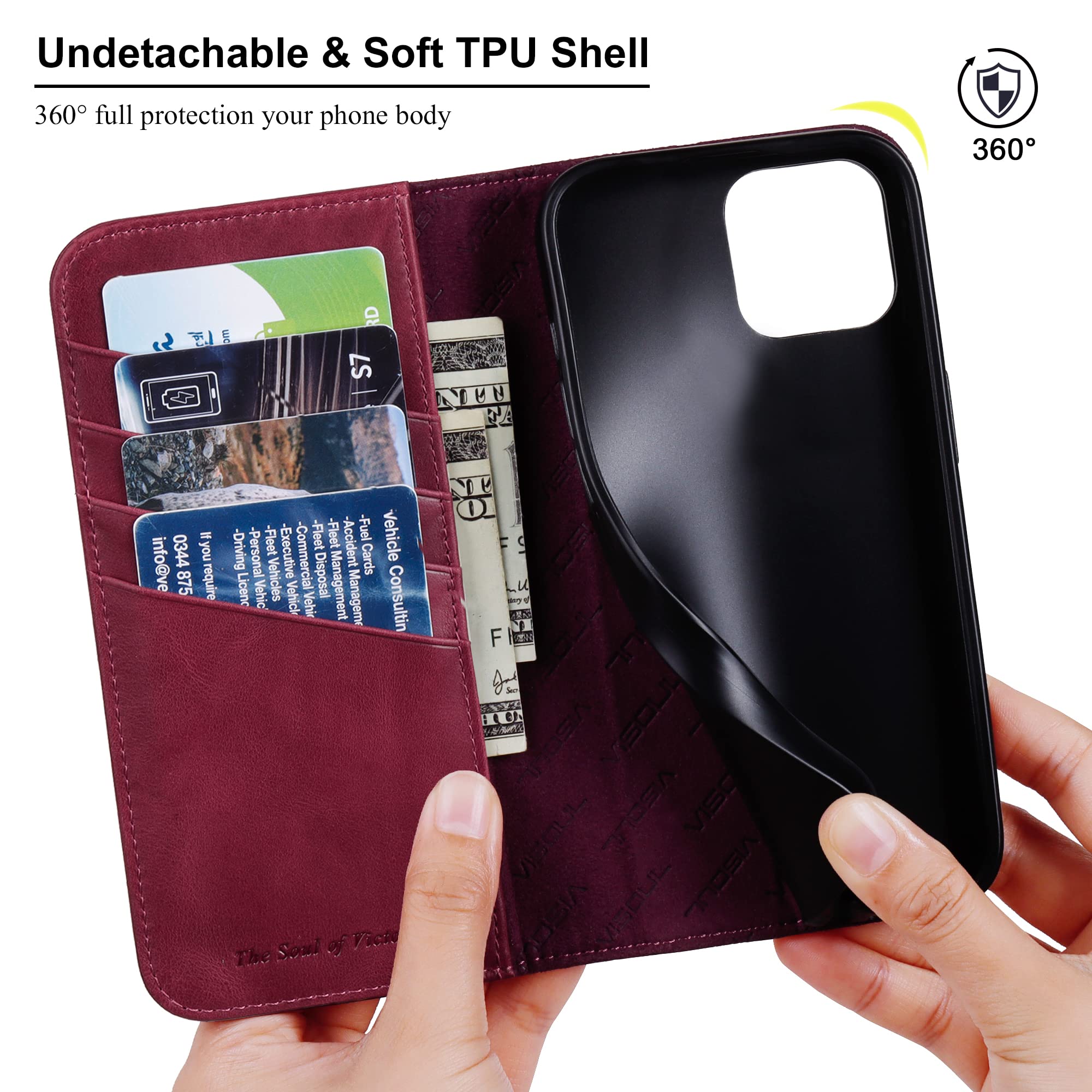 VISOUL Custodia per iPhone 14 PRO Max, Cover Vera Pelle Portafoglio con