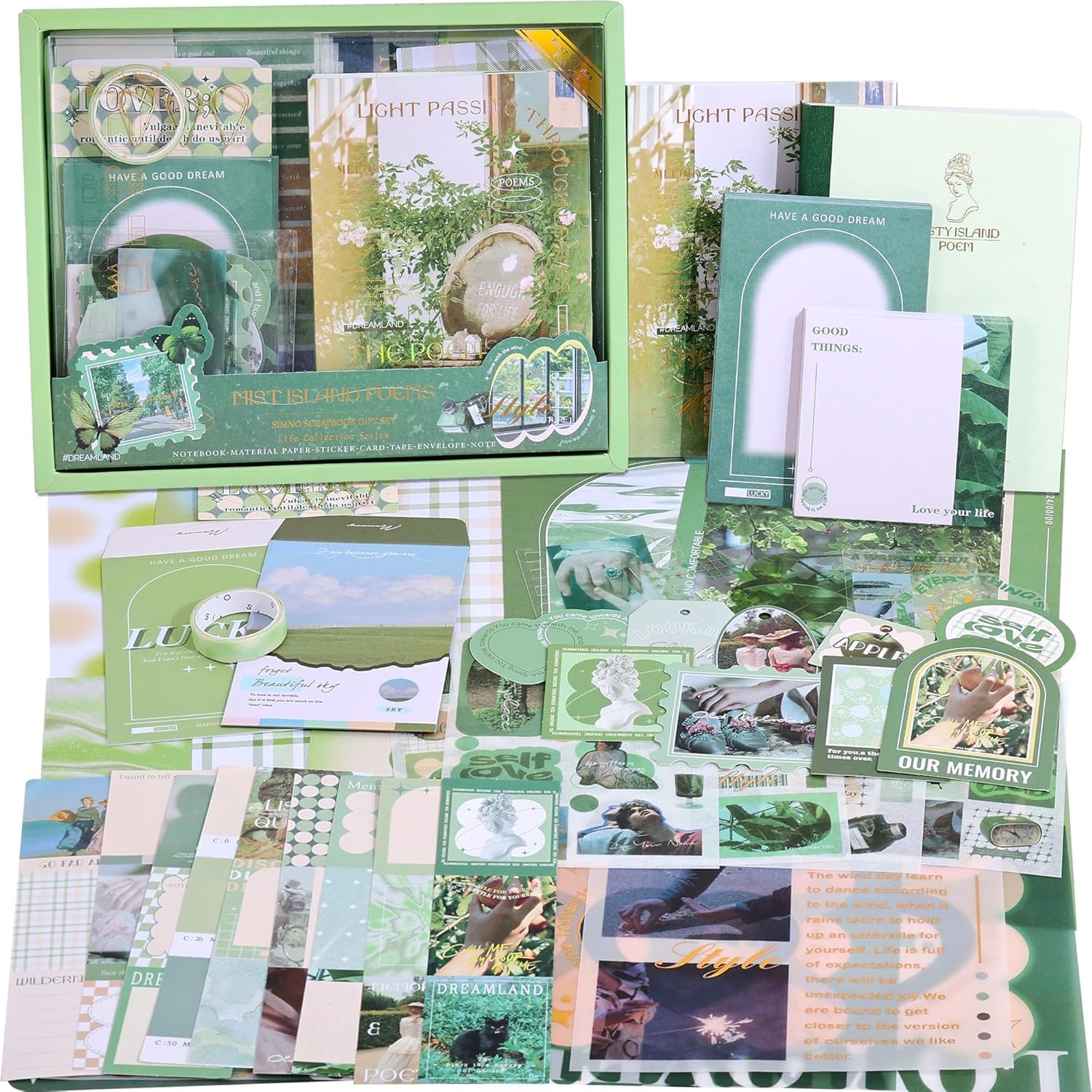 ATIRAMANIYA Scrapbook Kit 232 Pcs, Junk Journal Kit with Journaling Supplies, Scrapbook Paper, A6 Grid Notebook, Washi Stickers, Washi Tape, Scrapbook Kit Craft DIY Gift Set (Poetry Scrapbook)