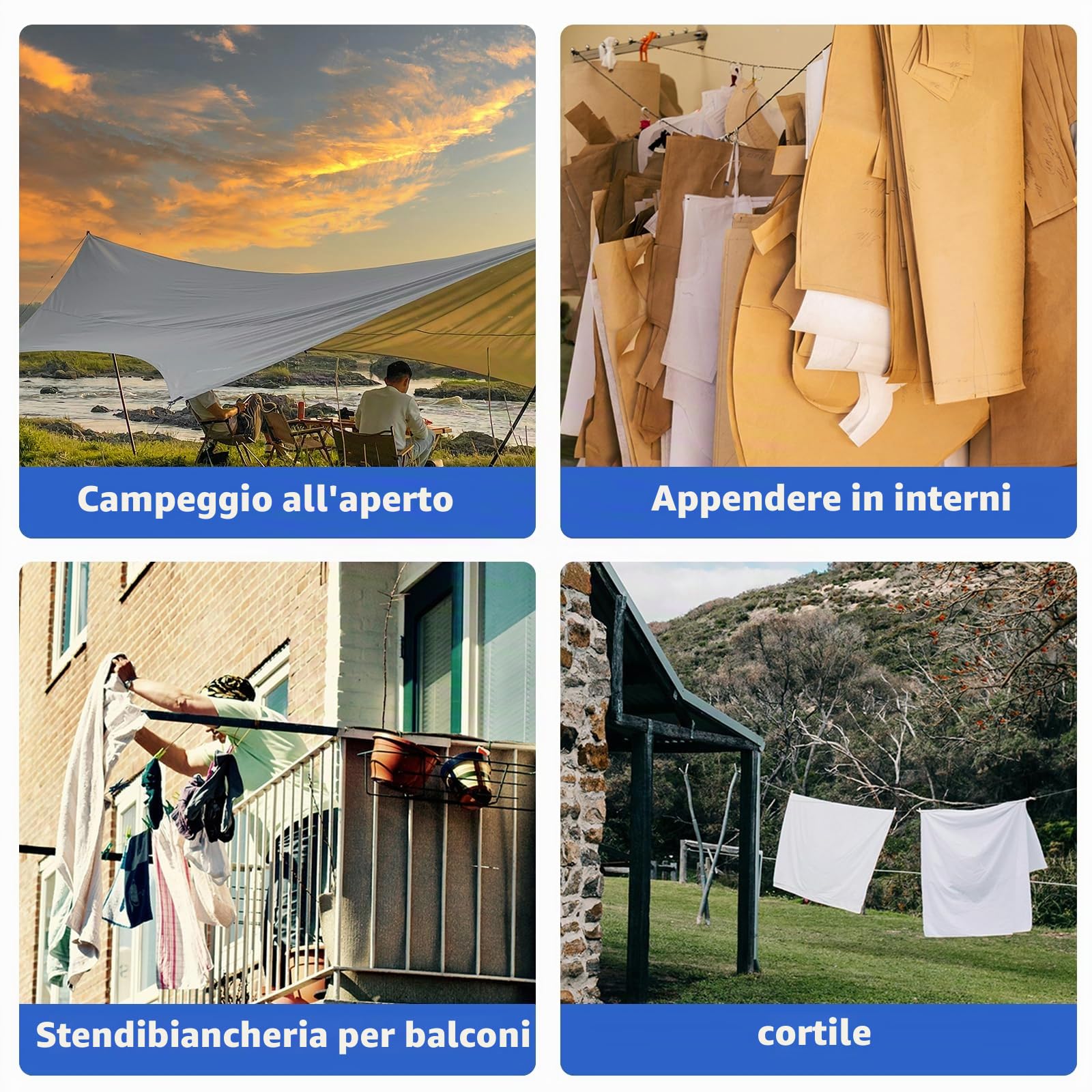 50m Filo per bucato con anima in acciaio, 4 mm, extra forte, resistente alla ruggine e alla corrosione, adatto per uso esterno, capacità 200 kg (Trasparente)