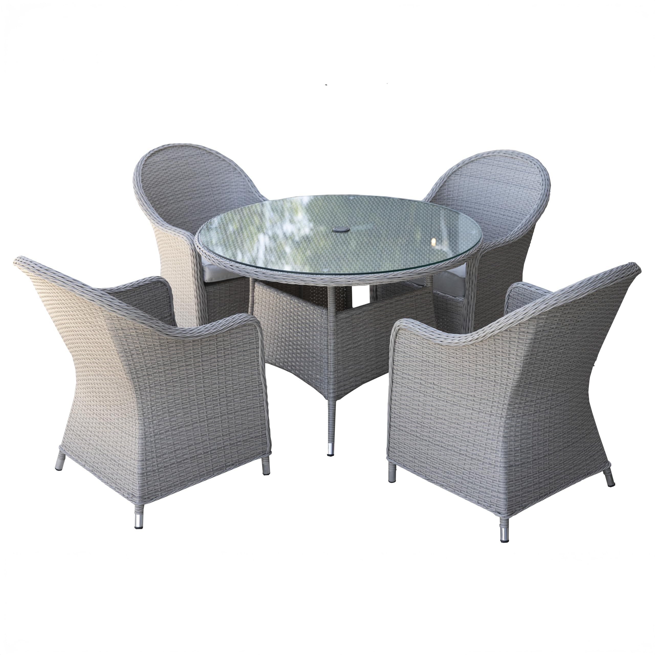 Shatchi Sorrento 4-Seater Rattan Dining Round Garden Table & Chairs Aluminium Outdoor Furniture Set, Cream