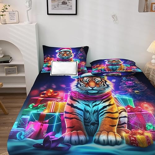 Miniatura 3 de zcsm Tiger Sheets Queen Sheet Set - Christmas Animal Bed Sheets, Soft Microfiber & Deep Pocket & Wrinkle Free Patterned Bedding Sheets &