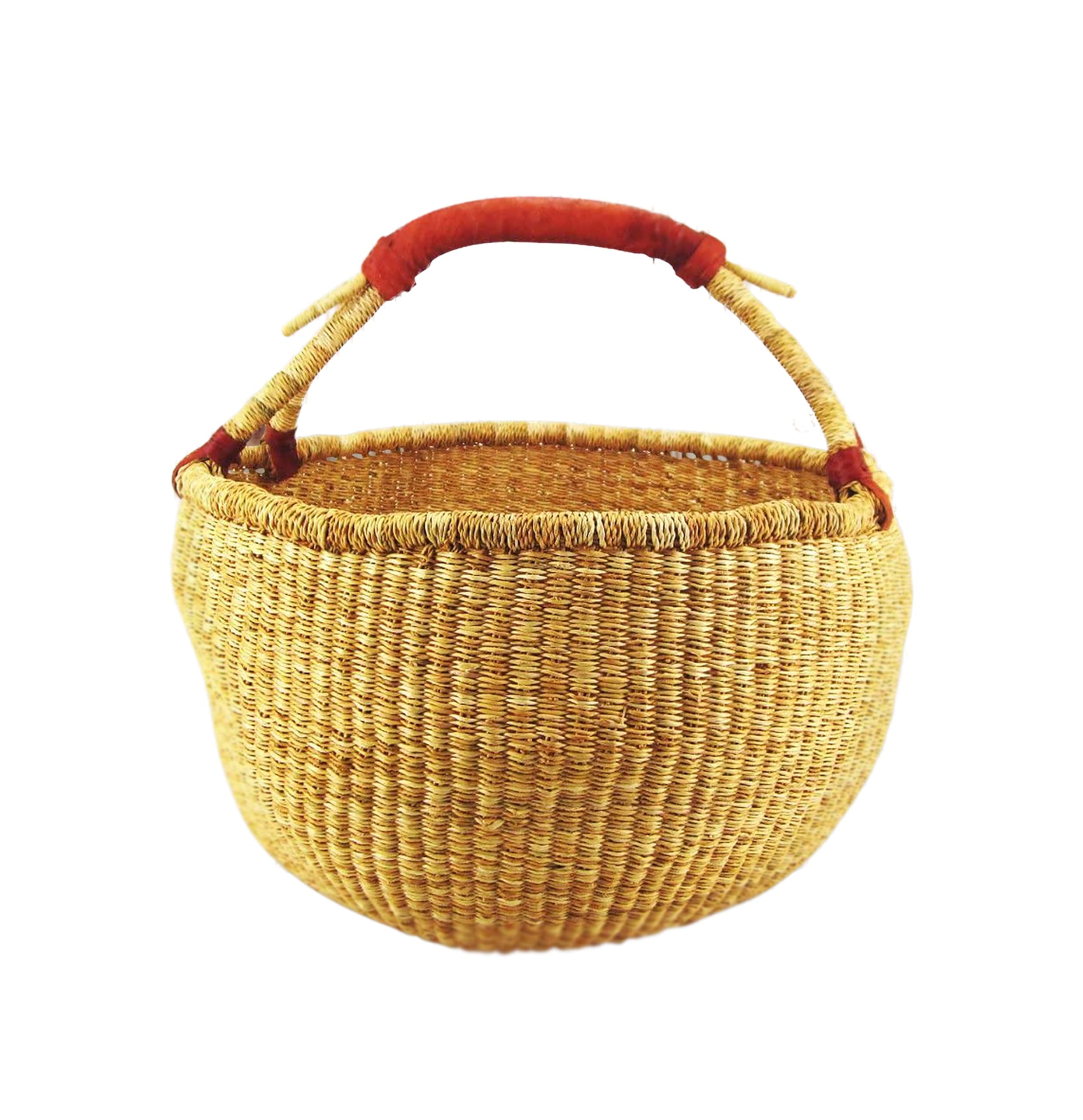 ca. 40cm Bolga Rundkorb Korb Afrika Ghana Einkaufskorb Ledergriff Natur Naturfarbe