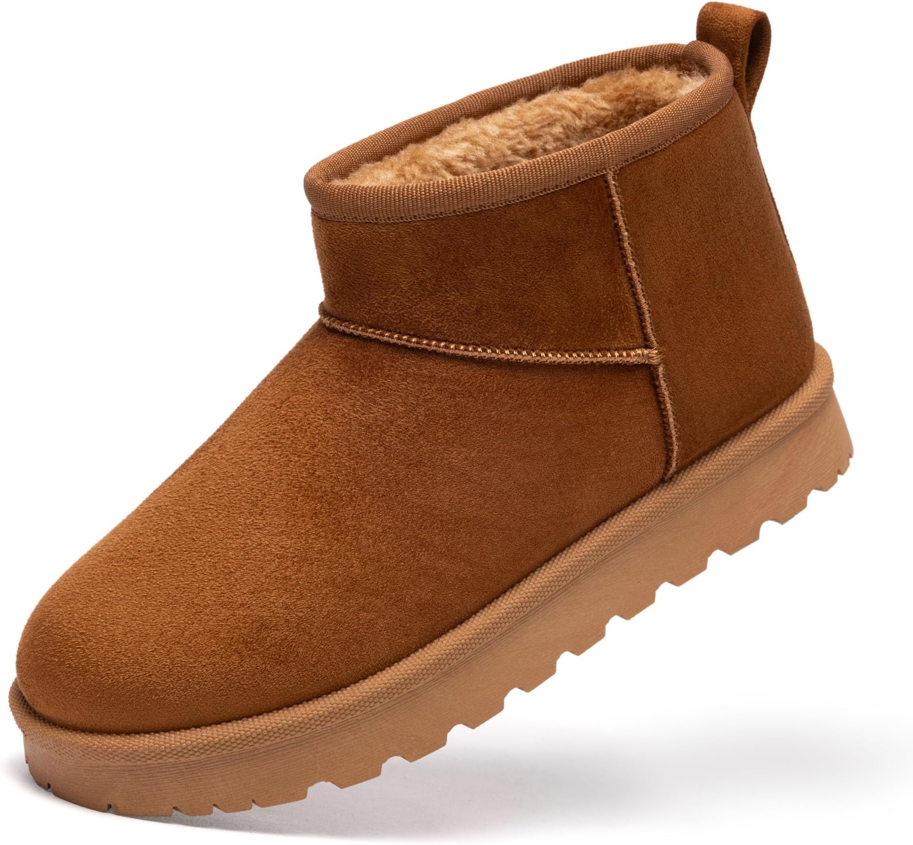 Winter Boots for Women Suede Pull on Platform Ankle Boots, Faux Fur Lined Comfort Short Snow Booties with Cushioned Foam Anti Slip Indoor & Outdoor Warm Shoes