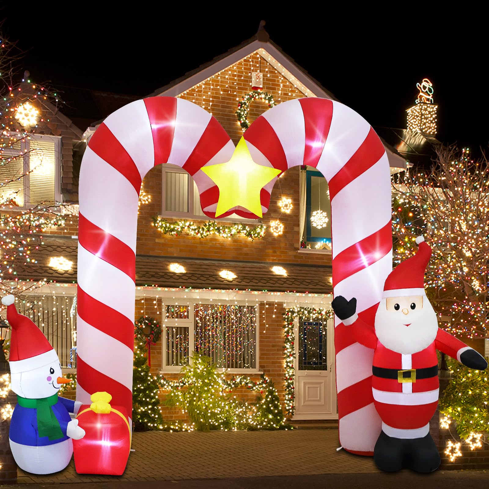 Decoración inflable de Navidad de 10 pies para exteriores, decoración inflable para patio, forma de piruleta, decoración inflable arqueada, luces LED integradas para fiestas de Navidad,