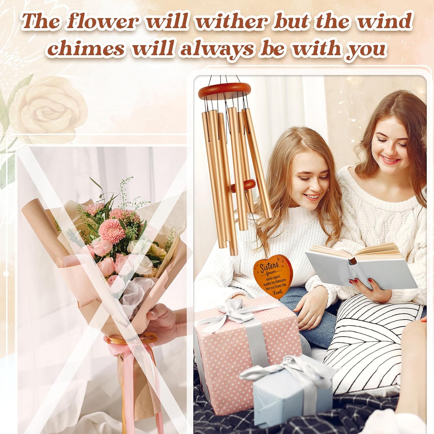 Sisters Gifts from Sister, Sister Birthday Gifts 36" Wind Chime, Bestie Gift for Women, Unique Sisters Gift for Birthday, Christmas, Mothers Day, Wedding, Graduation, Garden Decoration Large Size - Image 3