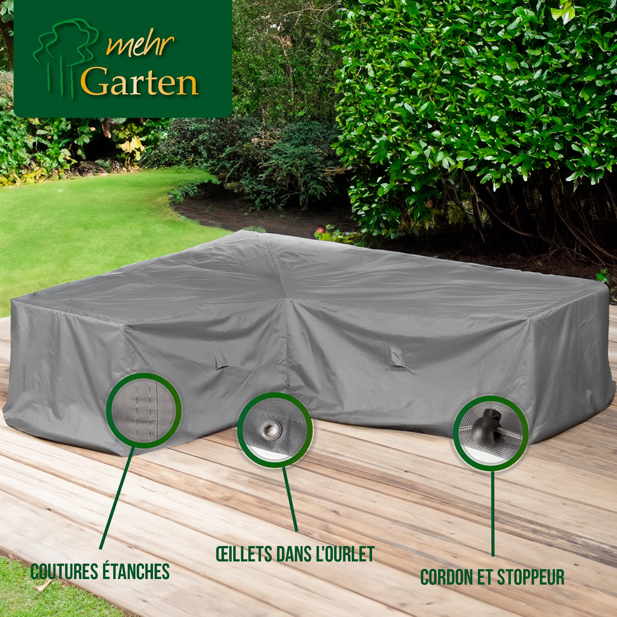 Housse salon de jardin en L gauche 300x245x80 cm