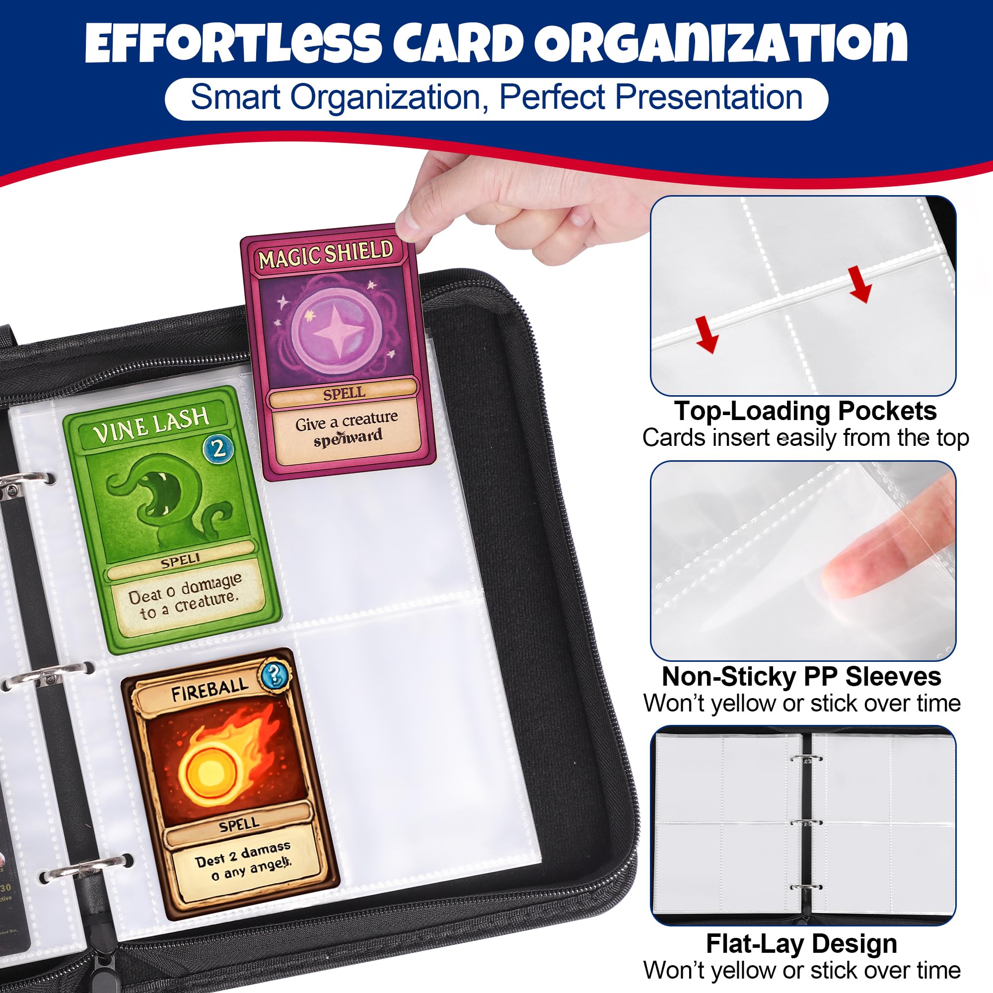 COZCLAM 440 Pockets Card Binder for TCG MTG, Sports Cards, 4-Pocket Trading Album with 55 Sleeves - Image 4