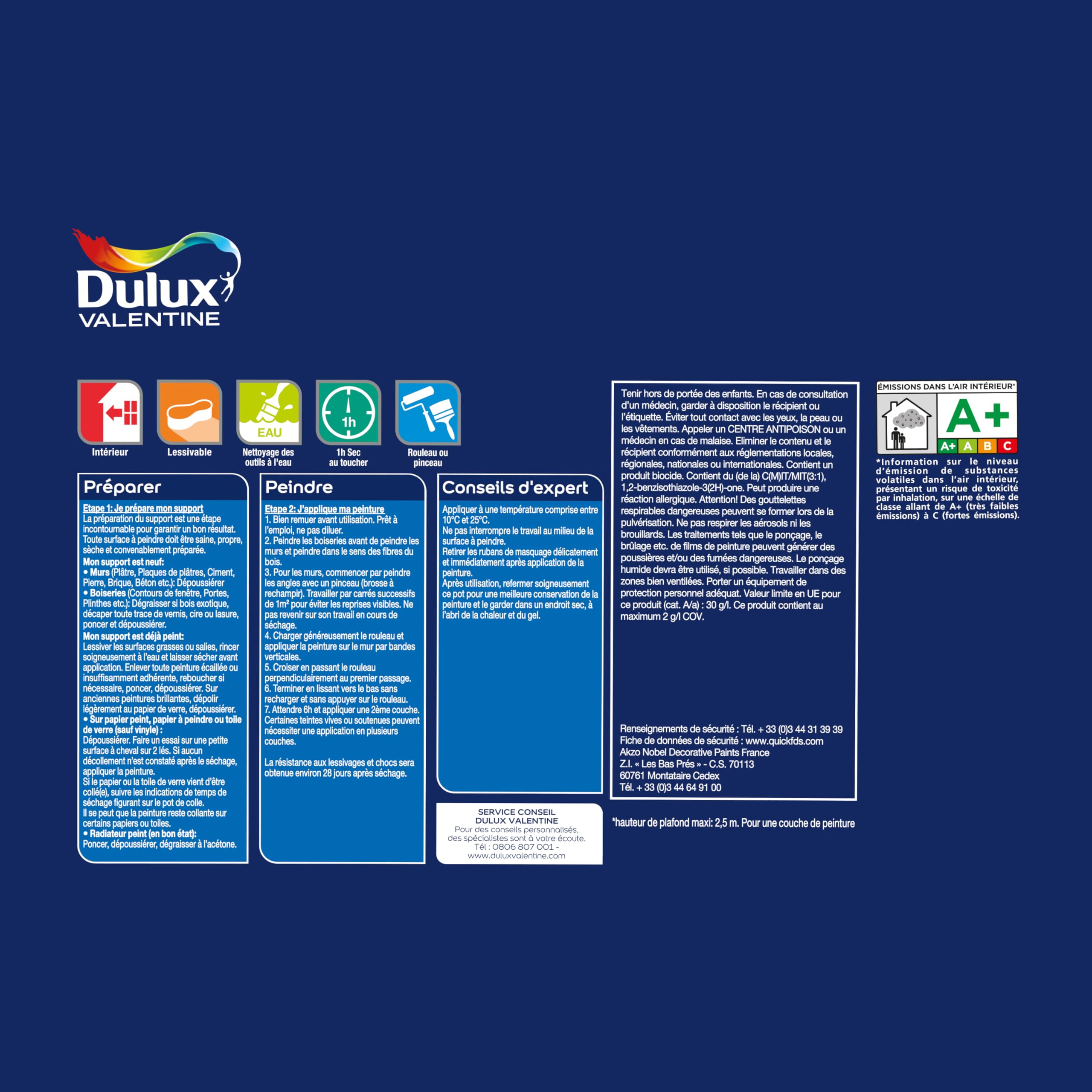 Dulux Valentine Peinture Si Simple Peinture Intérieure Toutes Pièces - Peinture Mur et Plafond, Porte et Plinthe - Couleur : Le Blanc Satin - 2,5 L