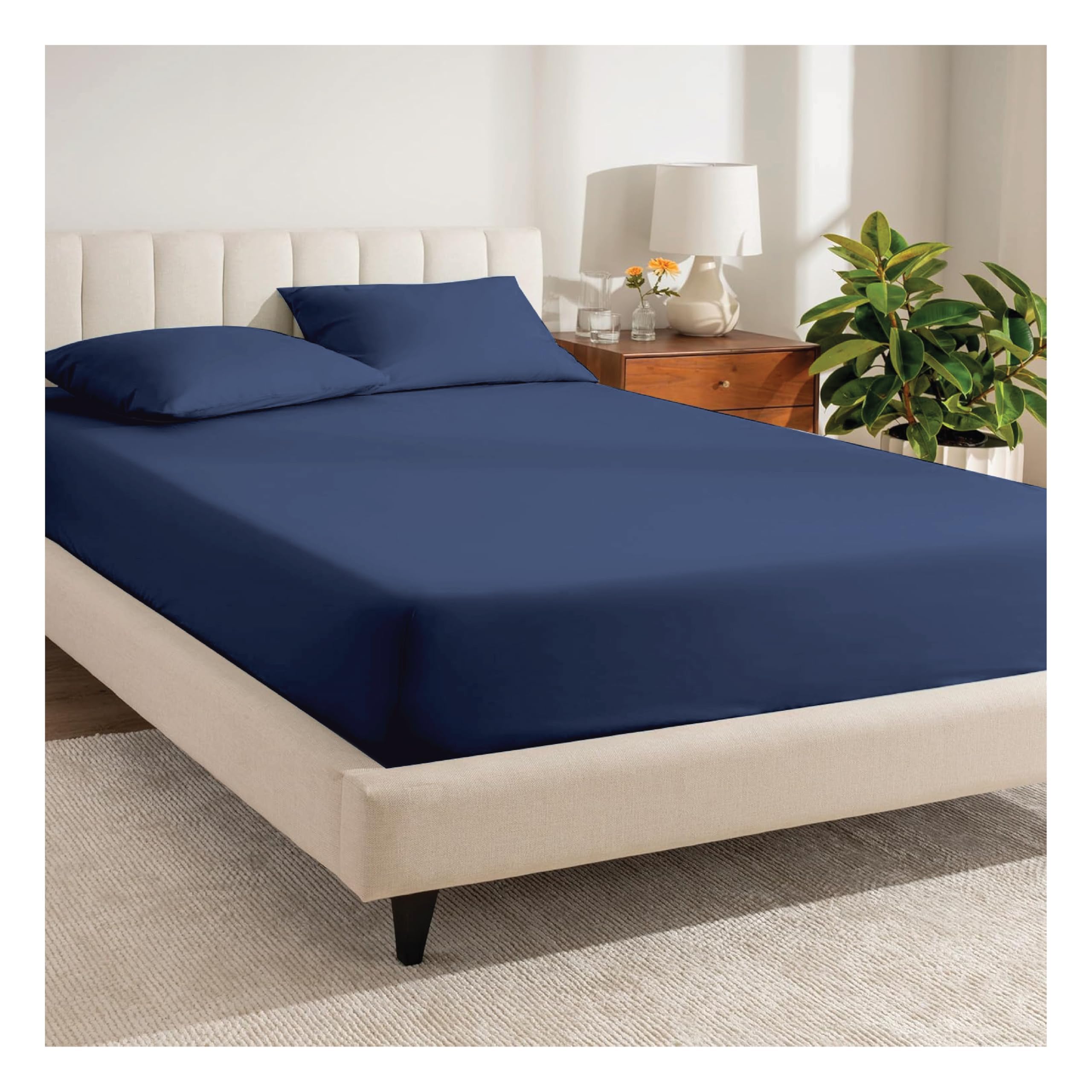 Ruby Deals 100% Egyptian Cotton Single Fitted Sheet 30cm Deep Pocket, Navy