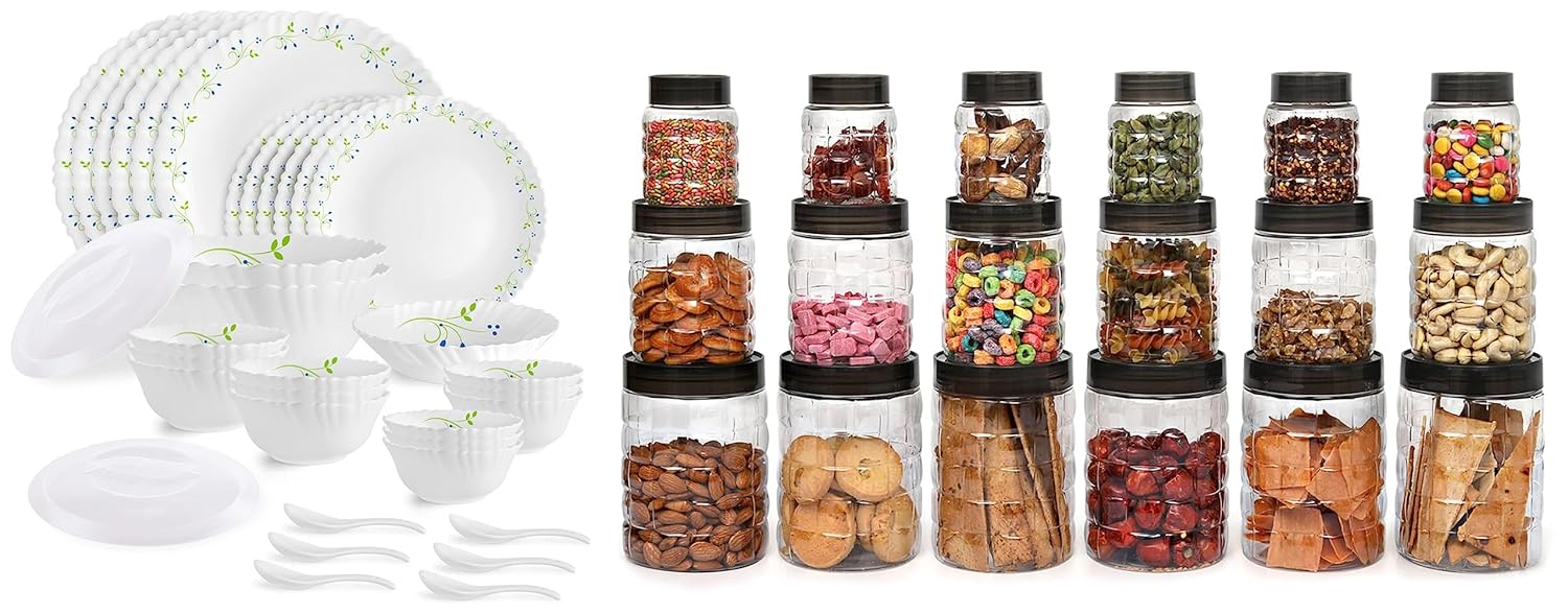 Cello Tropical Dinner Set 35Pcs & Plastic PET Canister Set 18Pcs
