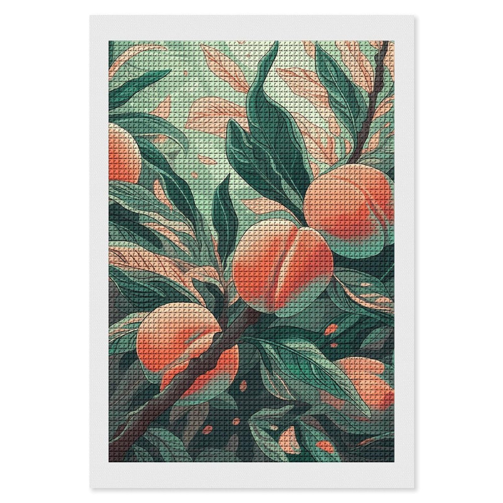 Peach on The Branch Diamond Art Kits for Adults, DIY 5D Diamonds Painting Kits for Beginner, Round Full Drill Diamond Dots Painting, 8"x12" Diamonds Pictures Gem Art and Crafts Wall Decor