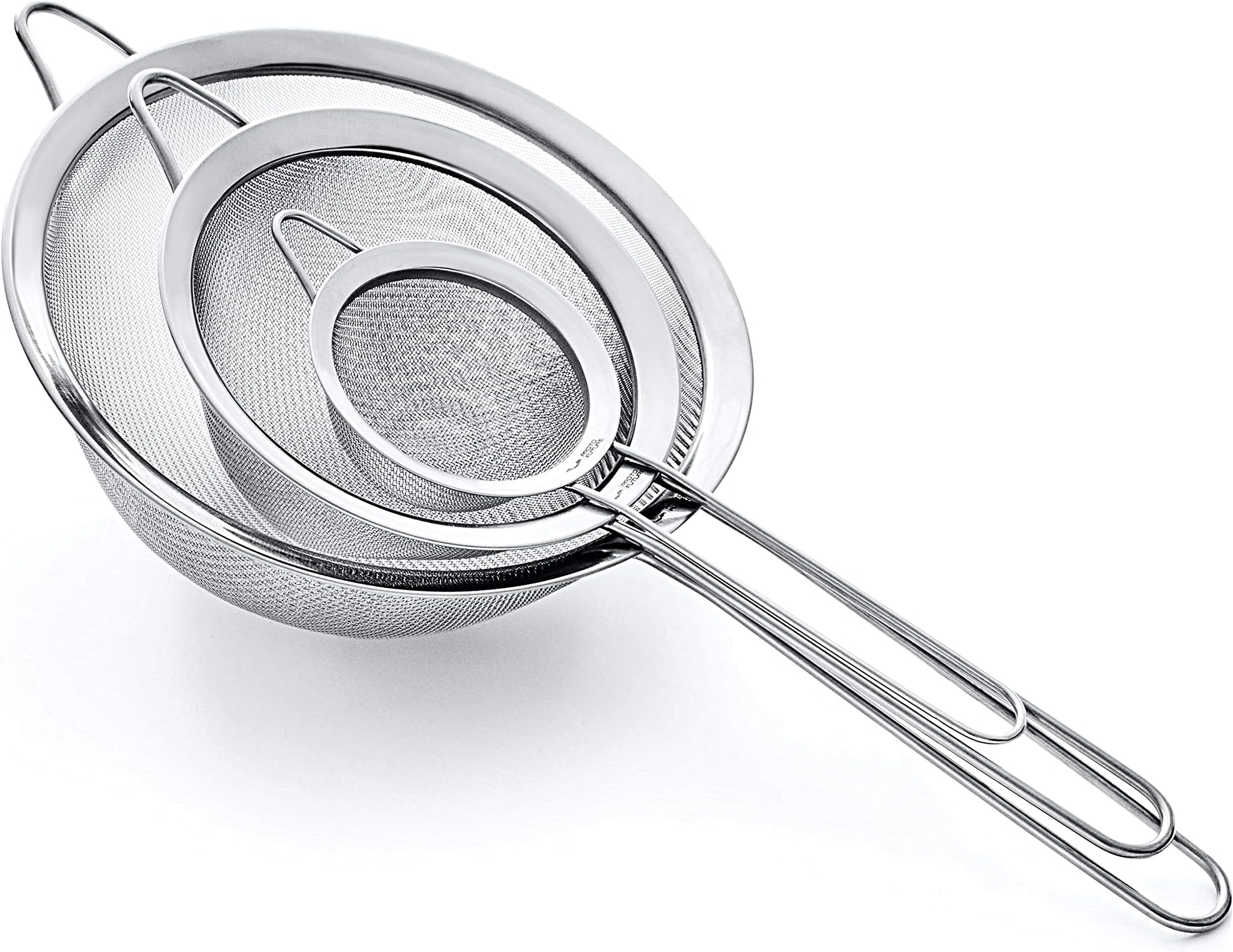 Sieve Set Premium Fine Mesh – 304 Stainless Steel (18/8) – 8.5/14/20cm – Sturdy Kitchen Sieves and Strainers (Silver)