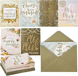 Wedding Greeting Cards - 36-Pack, 6 Rustic Designs Bulk Greeting Cards and Envelopes for Wedding, Engagement, Bridal Shower, Congratulations to Newlywed, Bride and Groom, Mr. and Mrs, 5 x 7 Inches