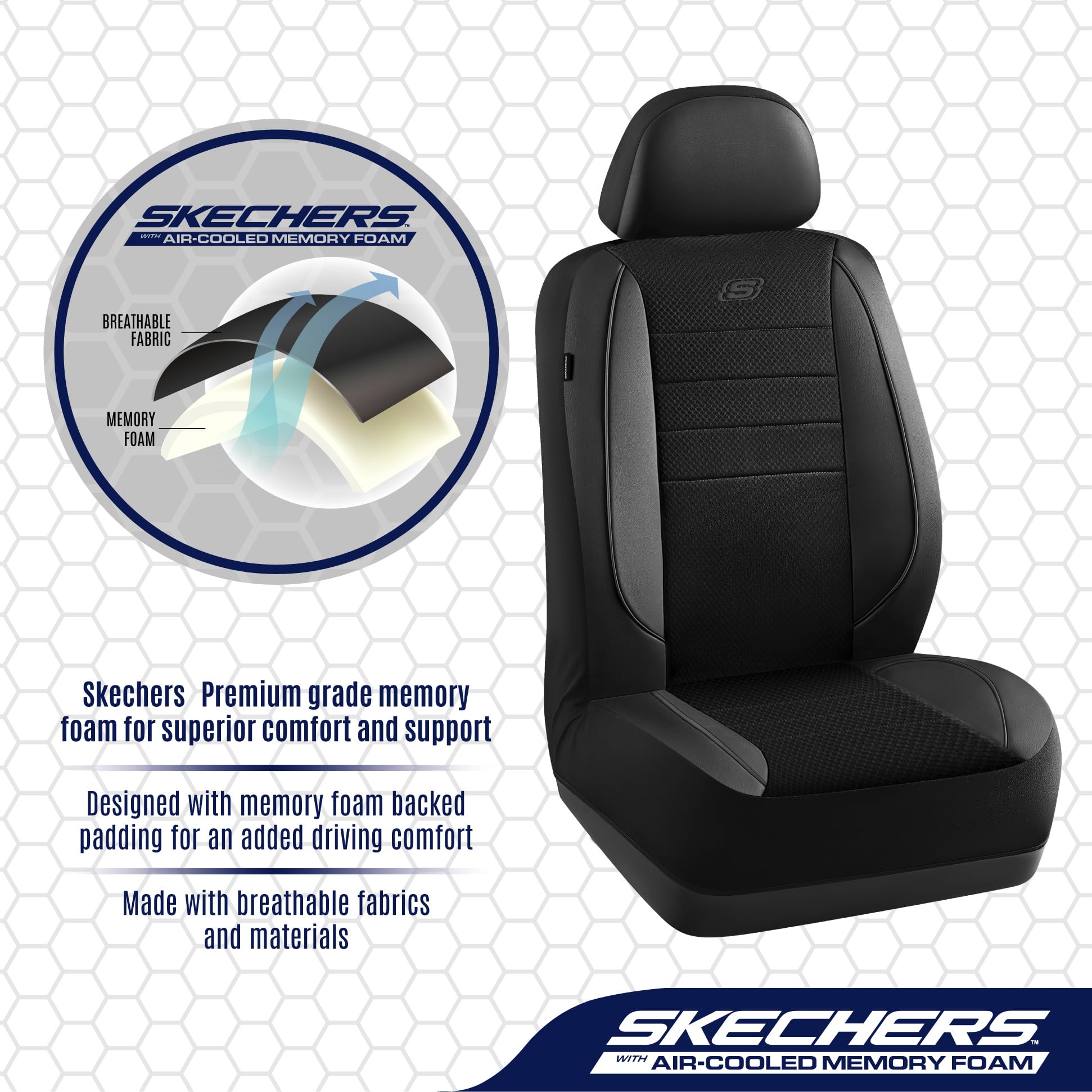 Skechers Air-Cooled Memory Foam Seat Covers Mesh Thick Car Seat Covers Piping Leather Car Seat Covers Front Seats — view 4
