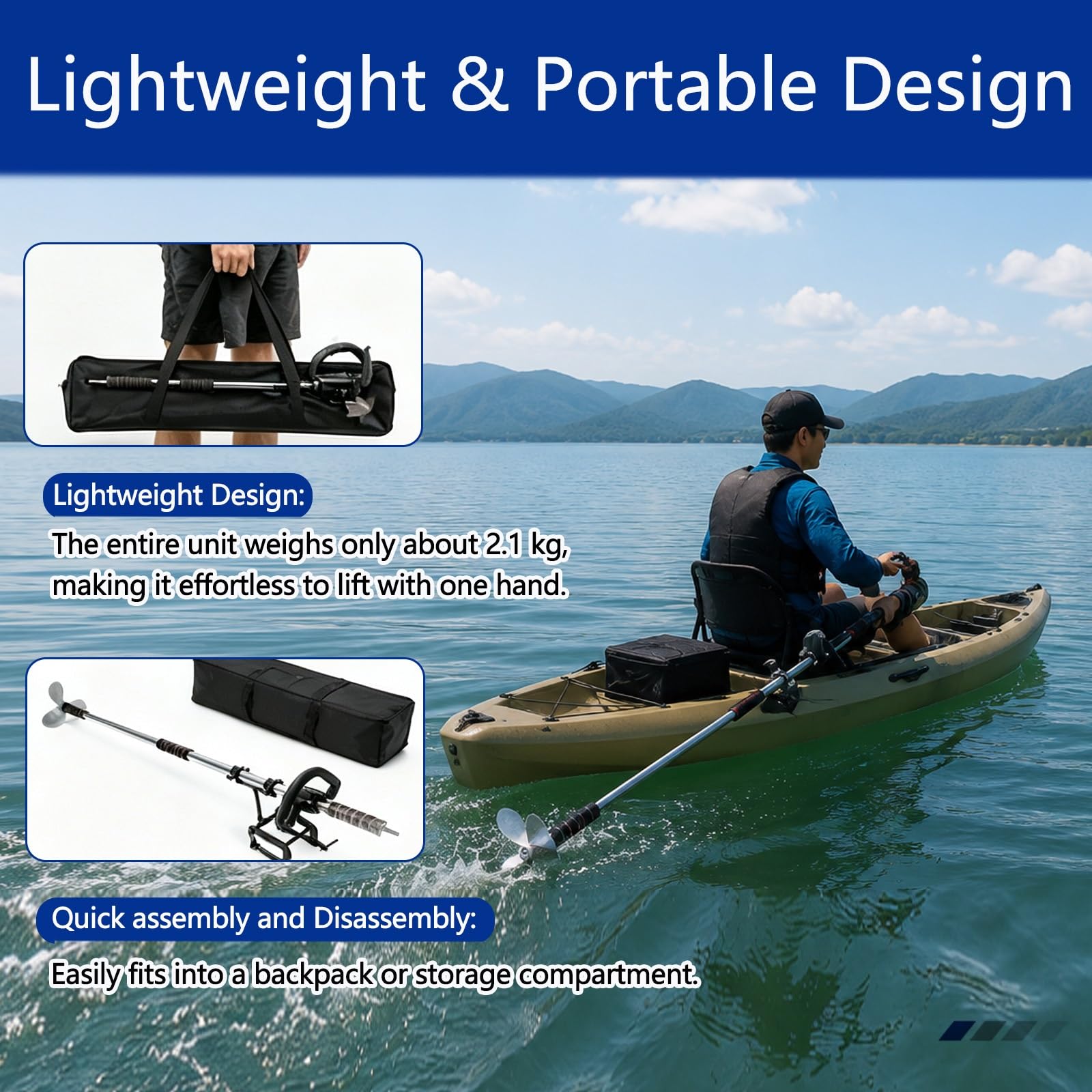Motor Fueraborda Hélice Taladro Manual Barco, Kit Motor Emergencia balsa con Soporte, Motor direccional para Kayak Jon Boat