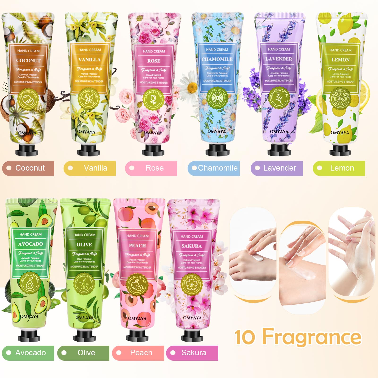 Cremas de Manos Mini Set de Regalo para Mujer 10 Unidades Crema Perfumada para Manos y Pies