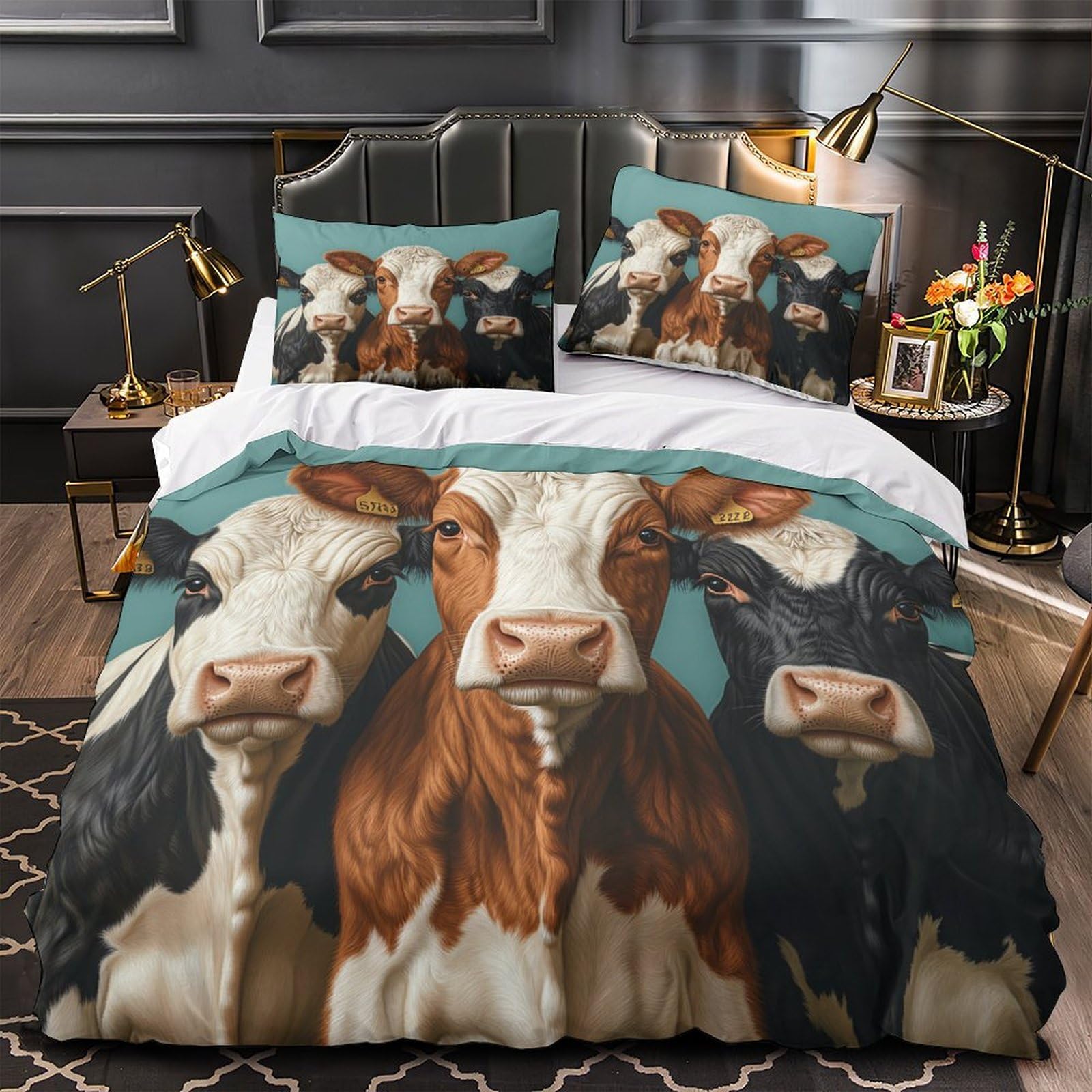MMDASBVPE Cow Portraits Comforter Cover 3D Print Premium 3PCs Bed Set Hidden Zipper Farm Animal Duvet Cover Ultra Soft Breathable for Teens Kids Girls Boys Women Adults Youth King（220x240cm）