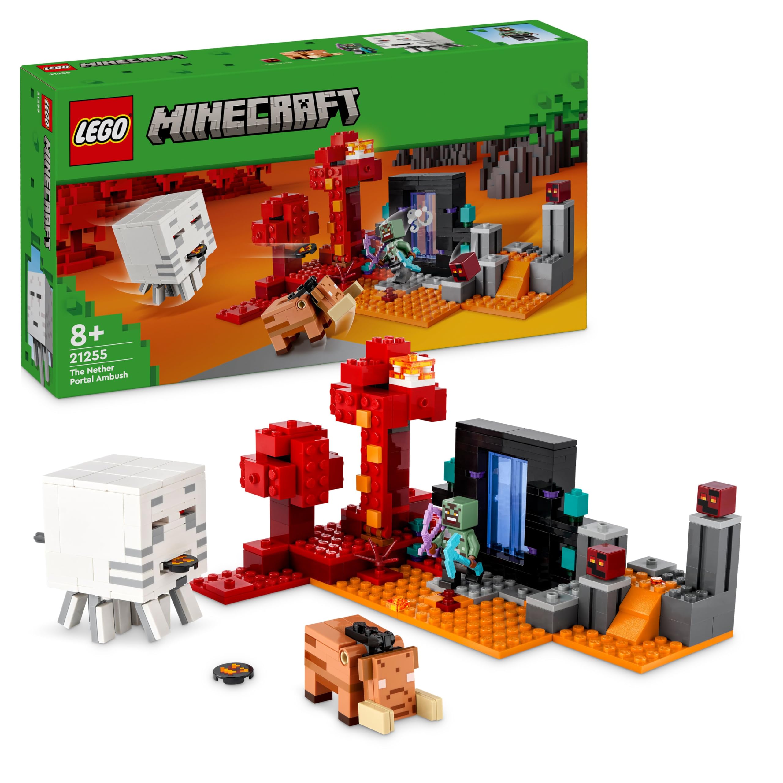 LEGOMinecraft The Nether Portal Ambush Toy - Building Set with an Orc Warrior Figure and Mobs incl. a Ghast & 2 Magma Cubes - Gaming Gift for 8+ Year Old Boys & Girls - 21255