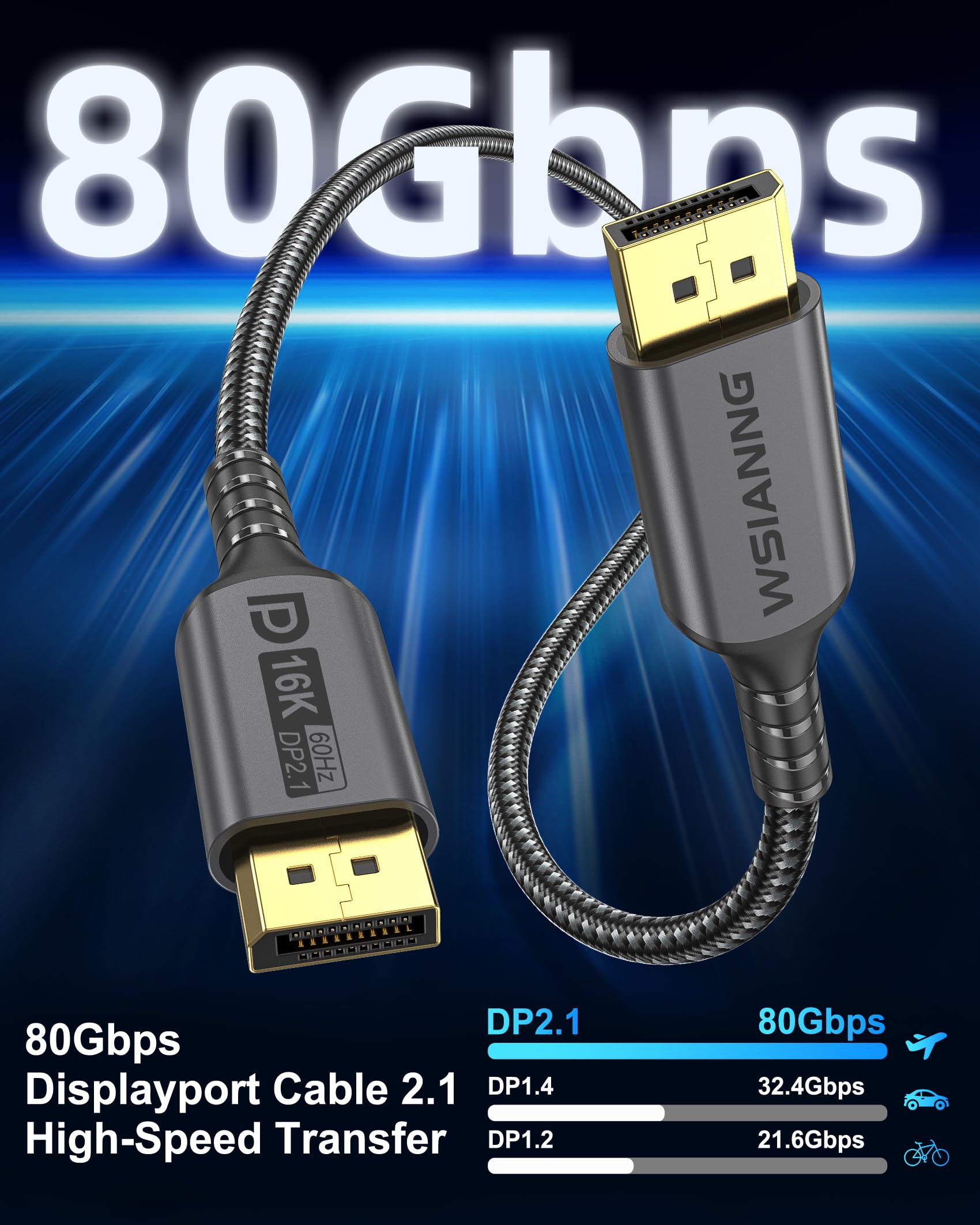 Kabel 16K DisplayPort 3 m - DP 2.1 kabel do gier, HDR, dynamicznego HDR10+, 16K przy 60 Hz, 8K przy 120 Hz, 4K przy 240 Hz, kompatybilny z monitorem gier, laptopem, kartą graficzną, HDTV