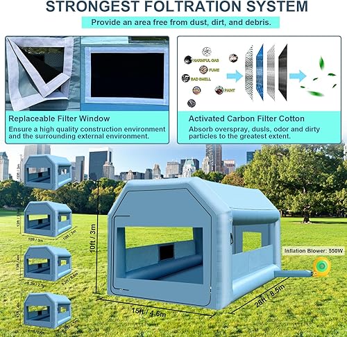 Miniatura 2 de LVAOSTT Cabina de Pintura 10x8.2x8.2 Pies Cabina de Pintura Inflable Carpa de Cabina de Pulverización Portátil con Sistema de Soplador y Filtro