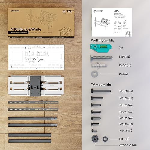 Miniatura 8 de ONKRON Soporte de pared para TV de movimiento completo para pantalla de 42 a 120 pulgadas de hasta 220 libras, soporte de TV grande y resistente,