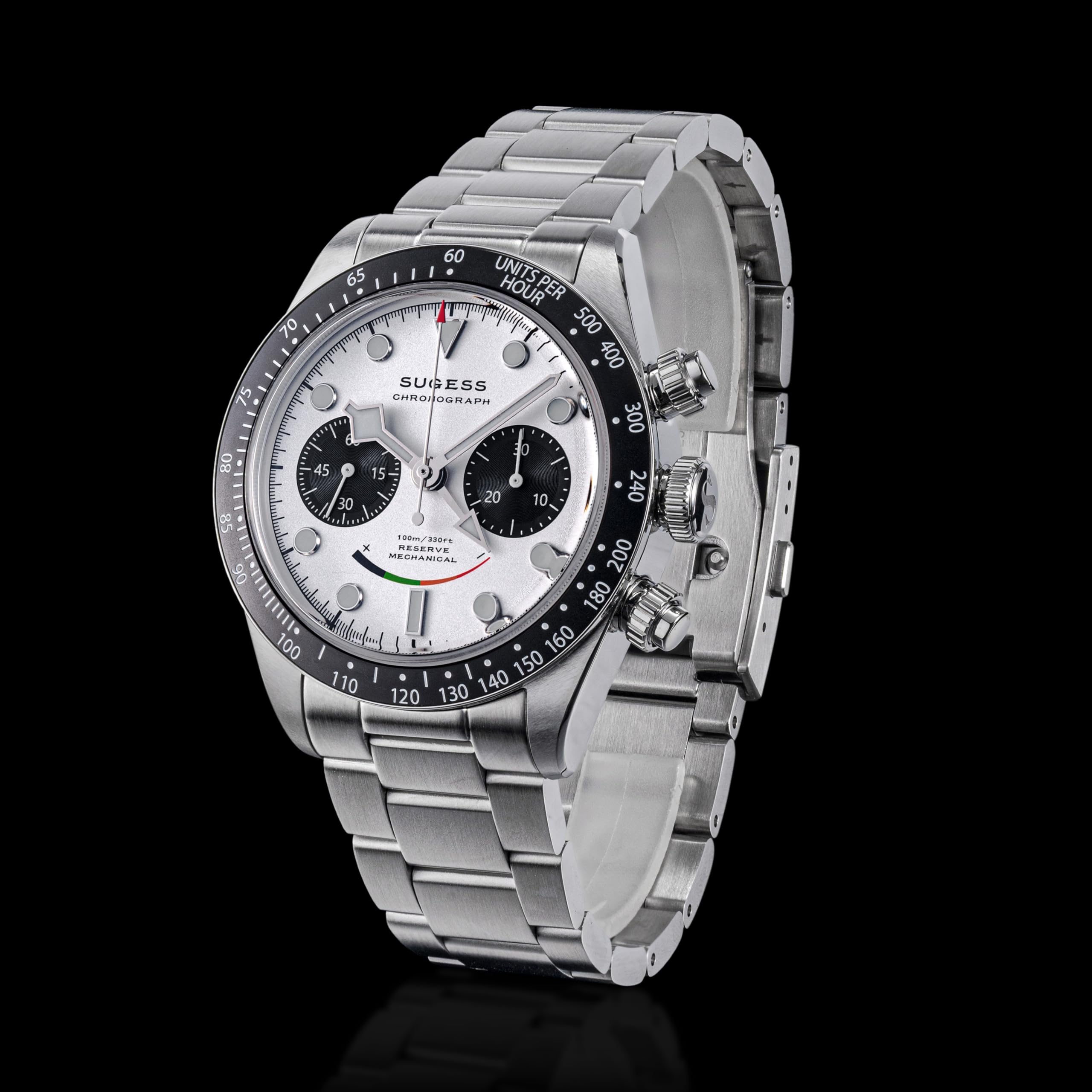 Sugess BB Chrono Smile Panda Dome Saphir Kristallglas 100m Mechanische Herrenuhr S475.W