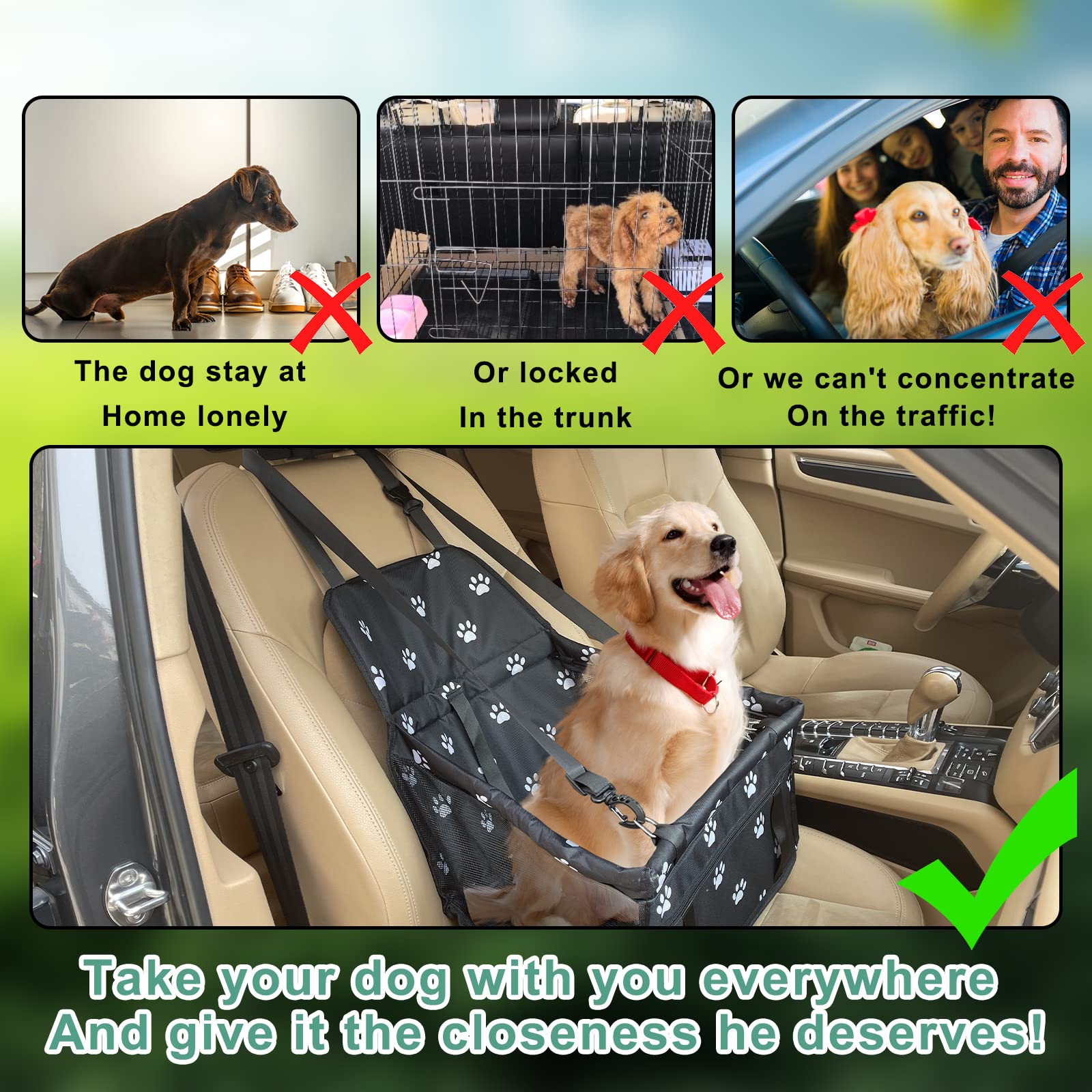 Gvolatee Seggiolino Auto per Cane, Seggiolino Auto per Cani con Cintura di Sicurezza Trasportino per Cani Pieghevolem con Tubo di Supporto 40×34×25cm