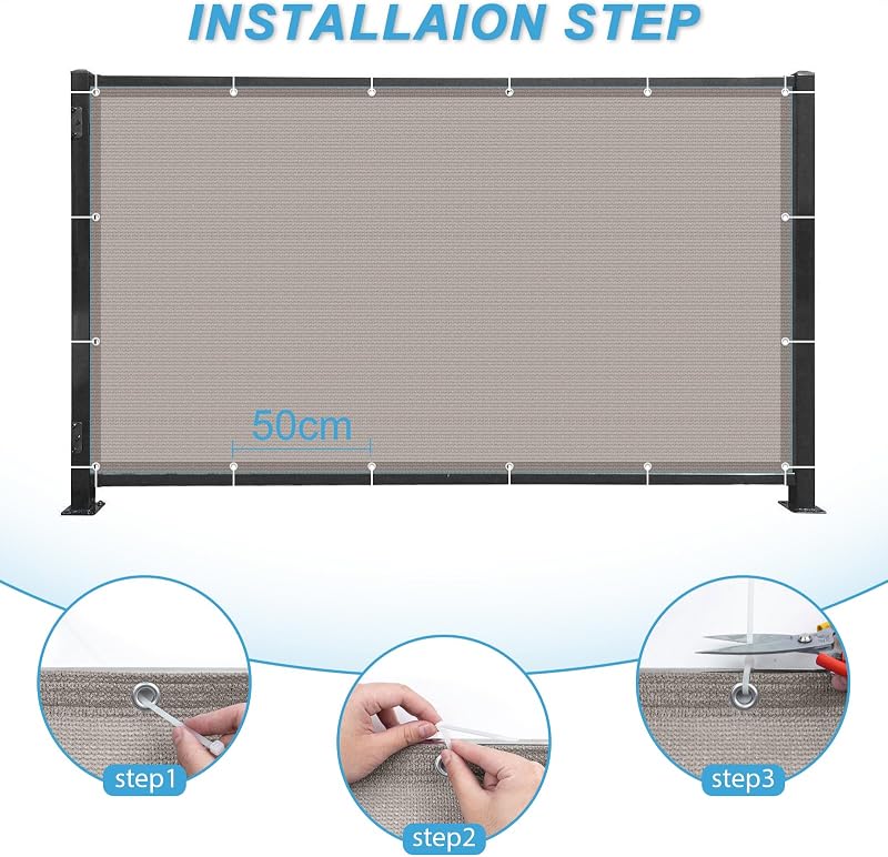 ECIT Erkély Takaróháló 80x300 cm - Taupe Színű HDPE Szövet, Légáteresztő, UV-Álló Erkélyvédő Háló Kábelkötegelőkkel, Kilátásvédelem