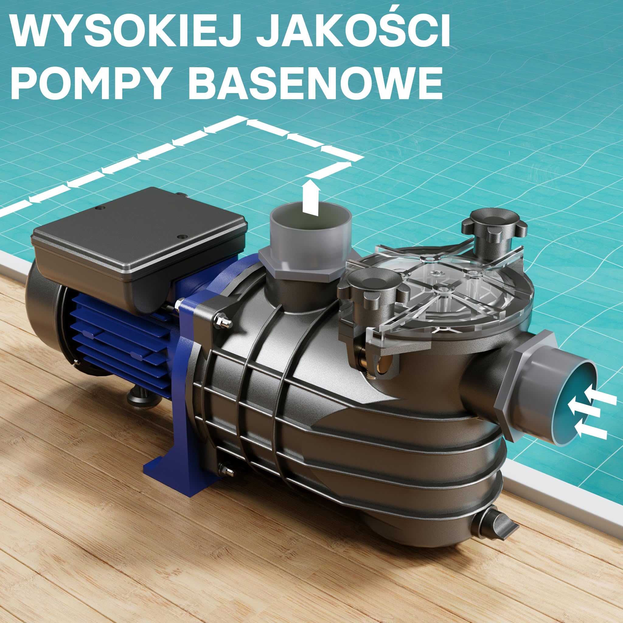 WilTec Pompa basenowa 10800 l/h, 180 W cicha pompa filtrująca i cyrkulacyjna, skuteczna pompa wodna do basenu, trwała i antykorozyjna konstrukcja