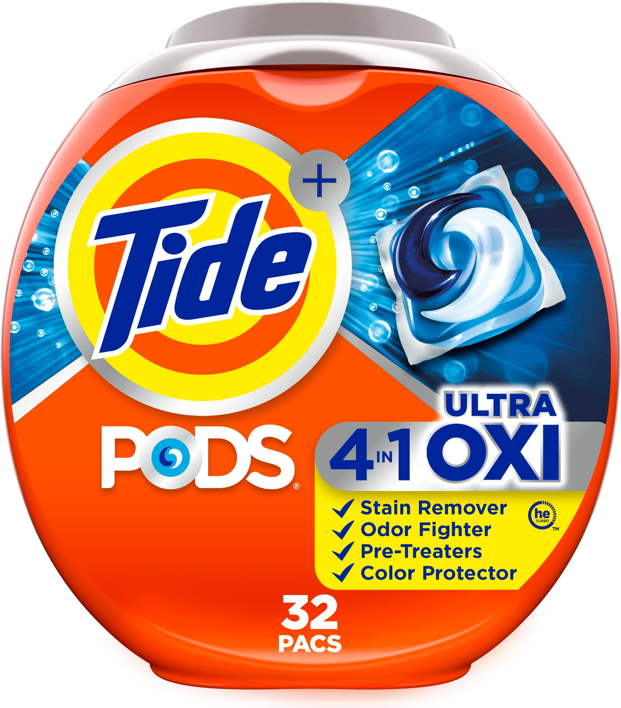 Pods Ultra Oxi Liquid Laundry Detergent Pacs, 32Count