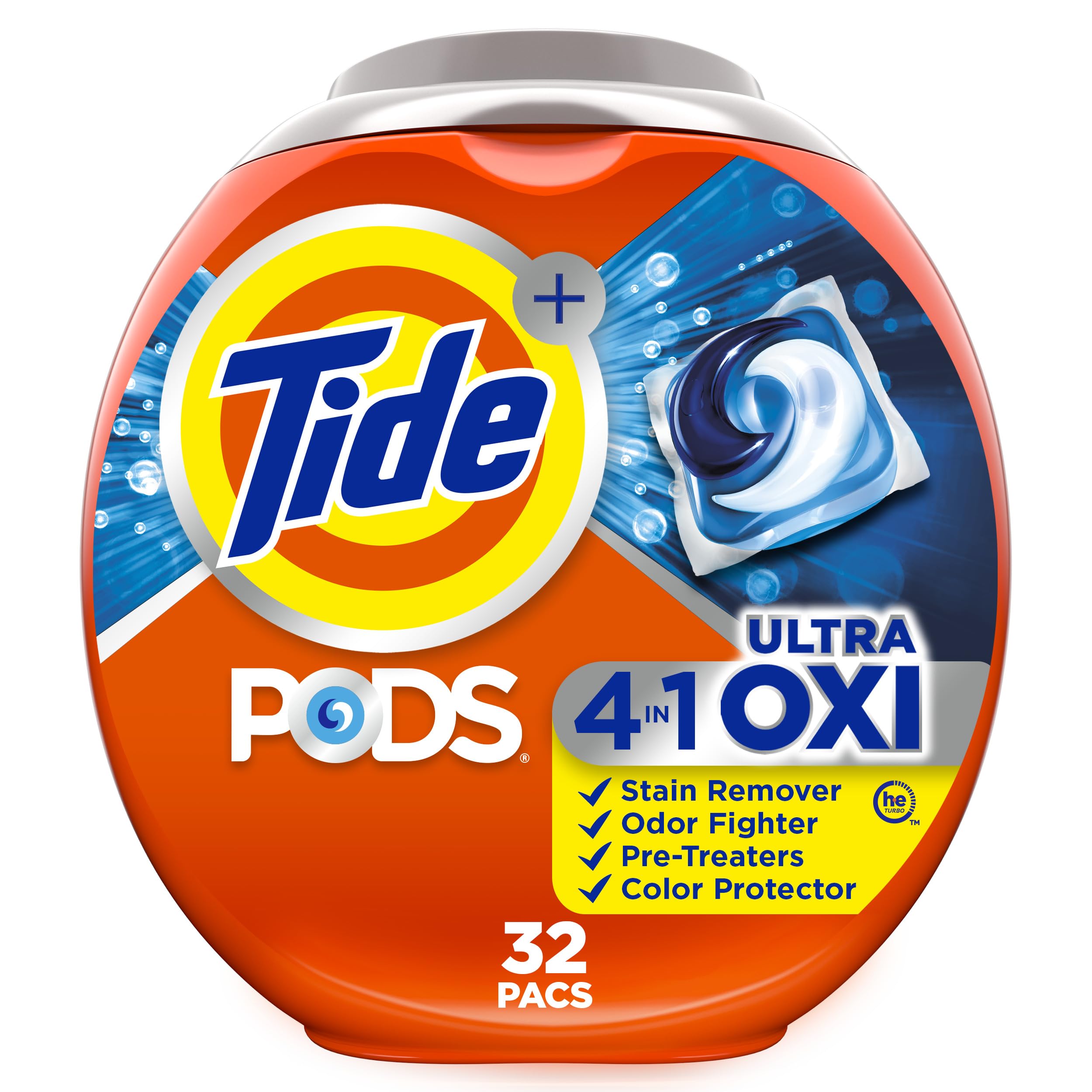 4-n-1 Ultra Oxi PODS Laundry Detergent Pacs, 32 Count, HE Compatible, Built in Pre-Treater for Stains