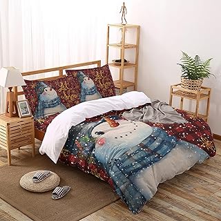 Xmas Snowman Christmas Golden Snowflake King Duvet Cover Sets 4 Piece Ultra Soft Bed Quilt Cover Set for Kids/Teens/Women/Men,Black Red Buffalo Plaid Bedding Collection All Season Use