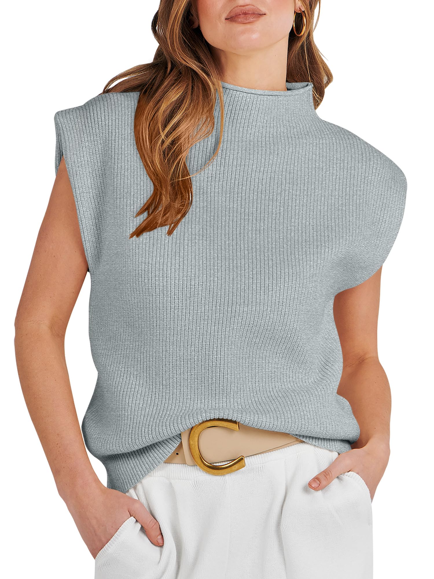 ANRABESS Women's Mock Neck Sleeveless Sweater Vest Casual Cap Sleeve Knit Pullover Tank Tops 2026 Fall Clothes