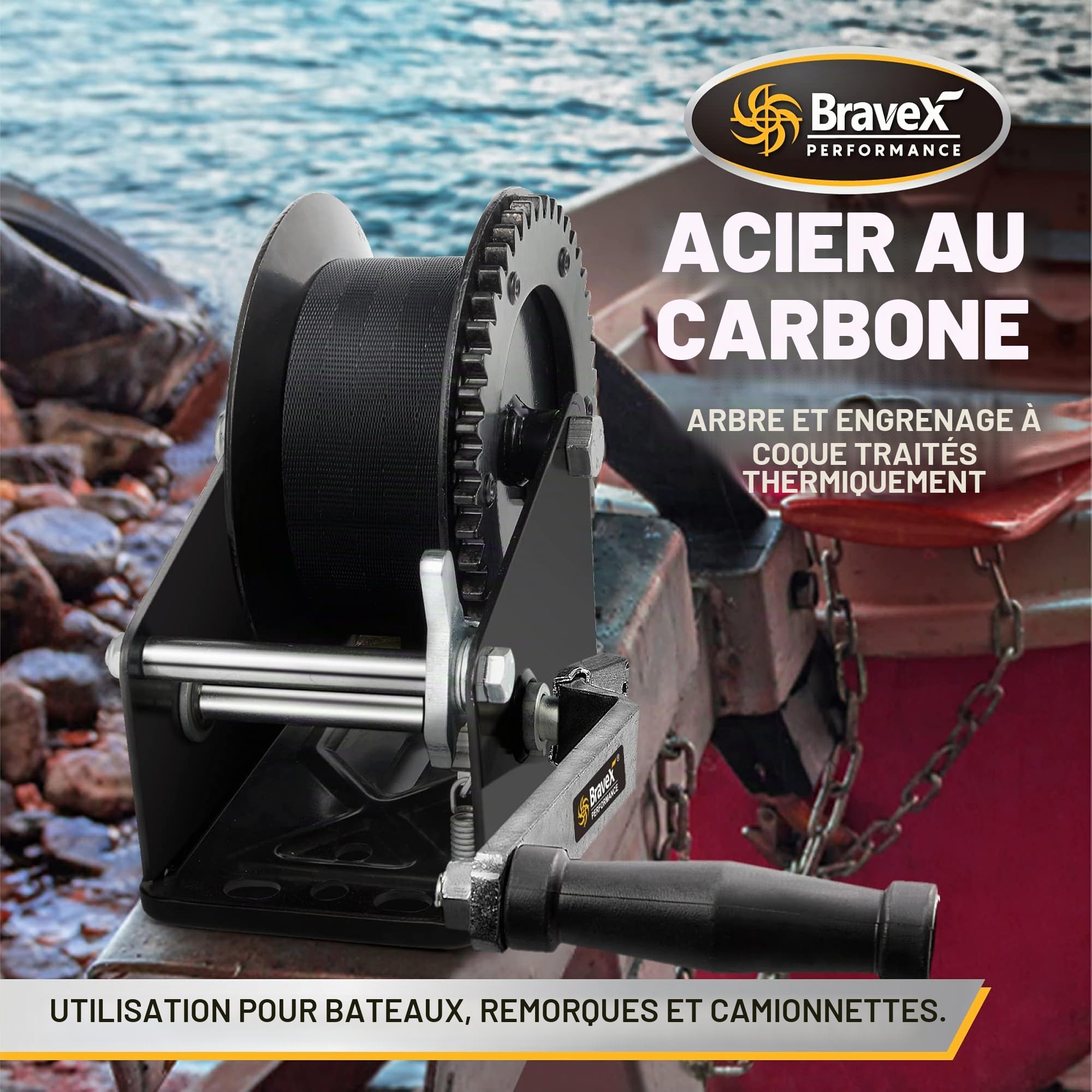 Bravex Treuil manuel à cliquet bidirectionnel pour bateau, VTT, camping-car, remorque 907 kg