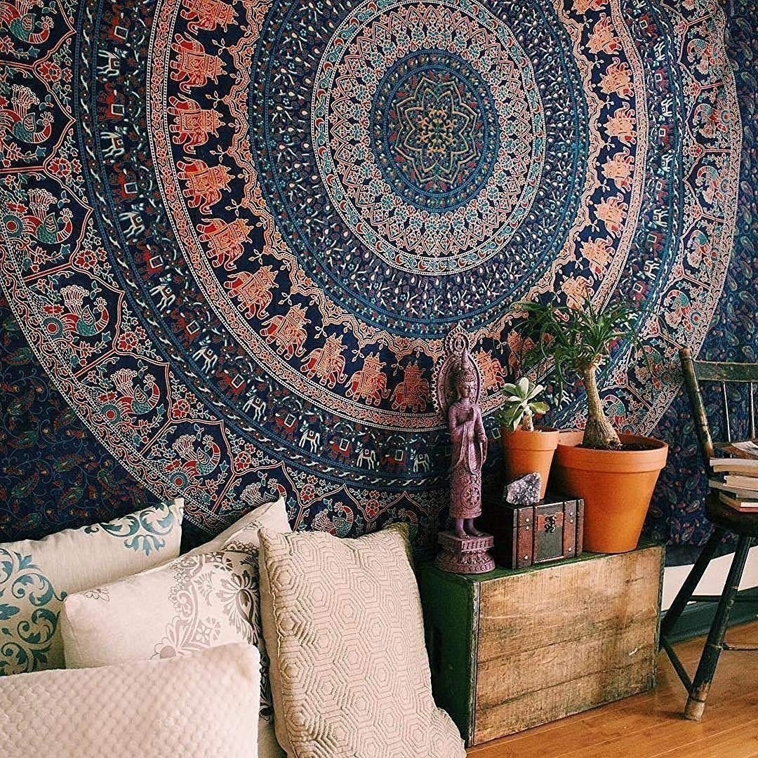 Radhykrishnafashions Indian Hippie Gypsy Bohemian Psychedelic Cotton Mandala Wall Hanging Tapestry Multi Color Twin Mandala Hippie Tapestry (Twin (84x54 Inches)) (Teda More)