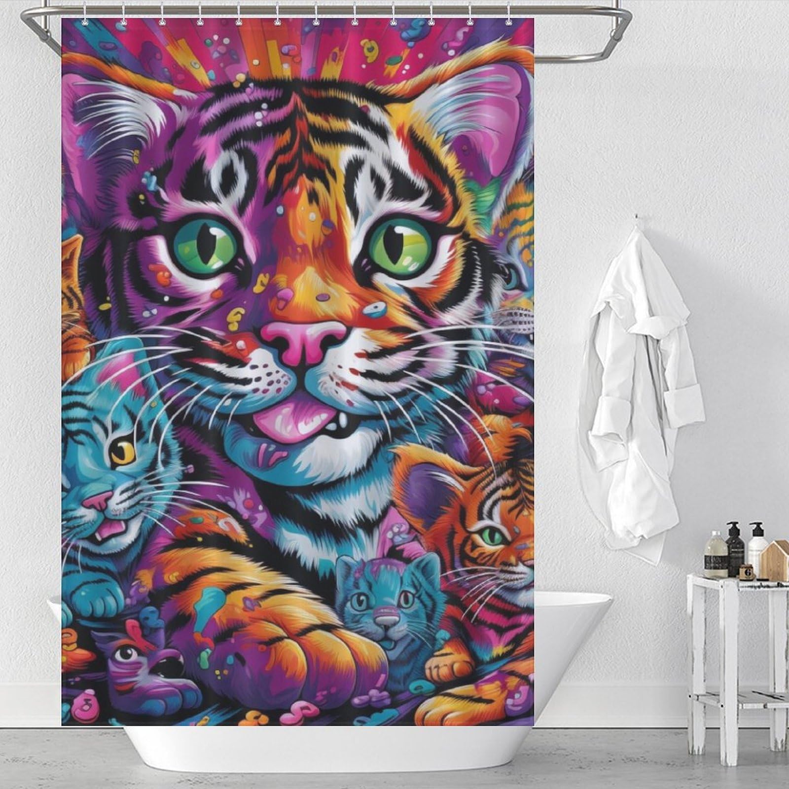 Rideau de douche tigre tissu polyester lavable imperméable 122x183 cm salle de bain crochets