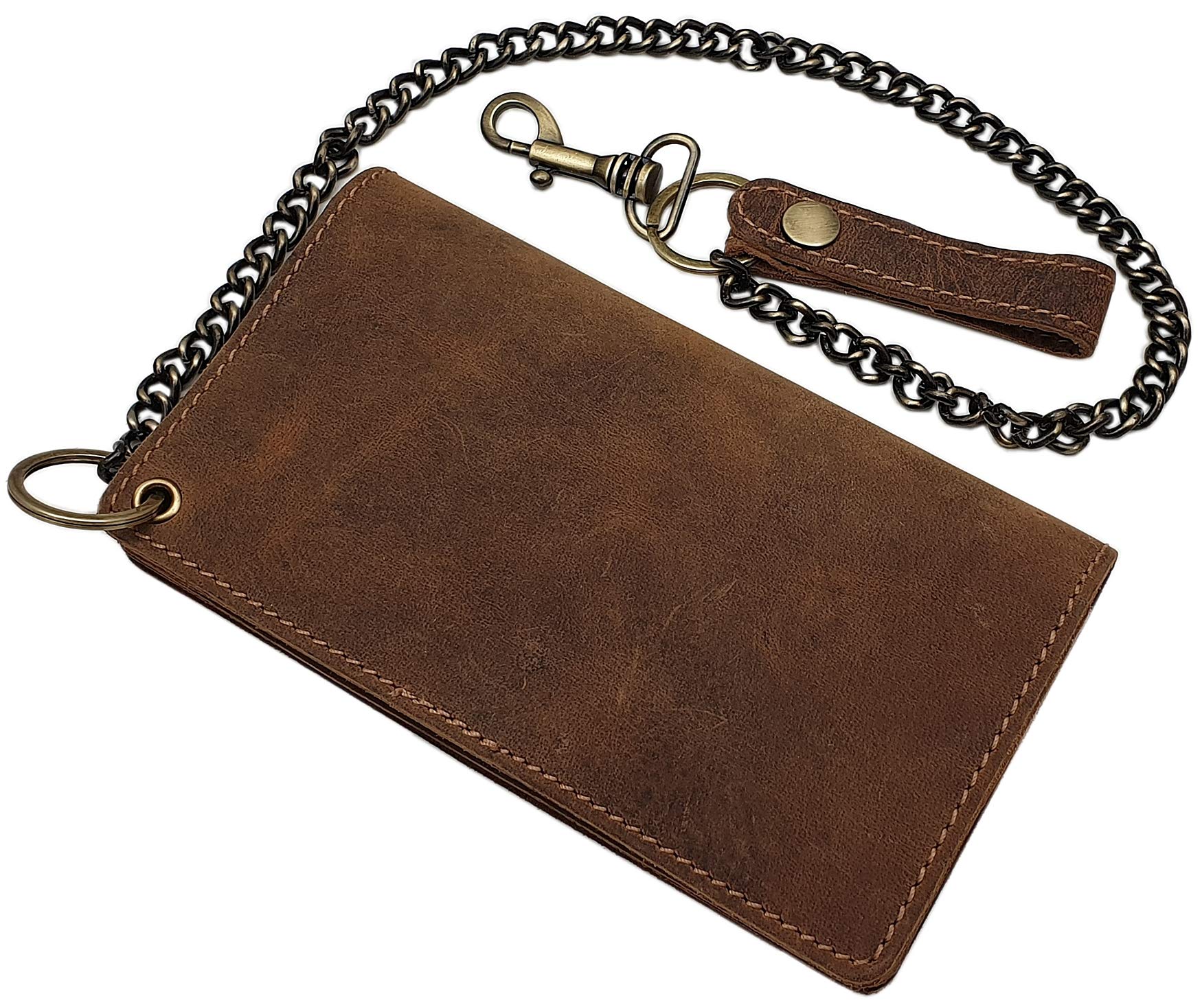 myledershop Cuero de búfalo Motero Cartera con Cadena metálica y Desmontable Tarjetero con Bloqueo RFID y NFC (Marrón)