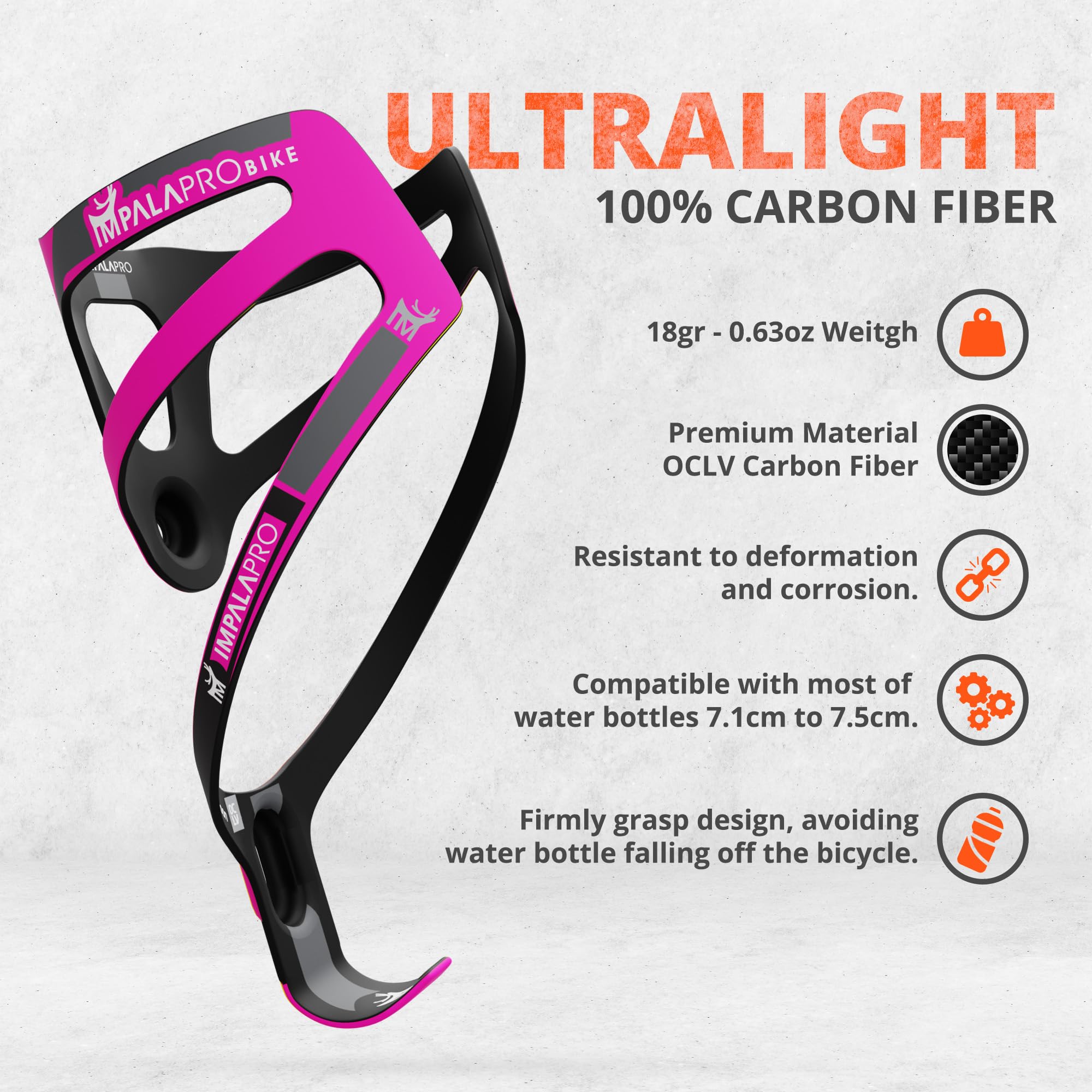 IMPALAPRO Ultralight Full Carbon Bottle Cage 18gr, Bike Bottle Holder, Bike Drinks Holder - Image 2