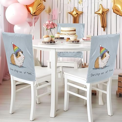 Miniatura 4 de Rainbow Pig Cute Chair Covers for Party Soft for Home Dining Room Decor Set of 2 Decorative Living Room Chair Covers protectores de sillas para