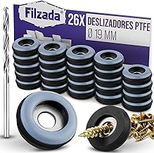 Filzada® 26x Almohadillas de Teflón para Muebles, con Tornillo - Ø 19 mm (Redondo) - Deslizadores de Muebles/Deslizadores de alfombras PTFE (Teflón) Incl. Tornillos