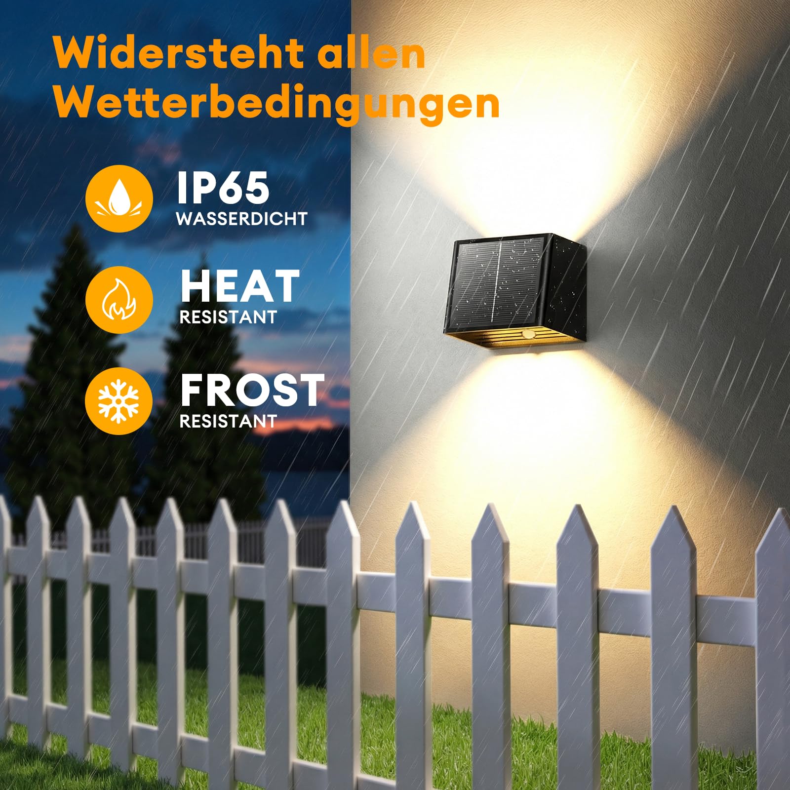 Solarlampen für Außen mit Bewegungsmelder, 2000mAh, 2 Lademodi & 3 Lichtmodi, IP65 Wasserdichte Solar Wandleuchte Auf und ab Einstellbar Lichtstrahl für Garten Balkon Terrasse Treppen (2 Pack)